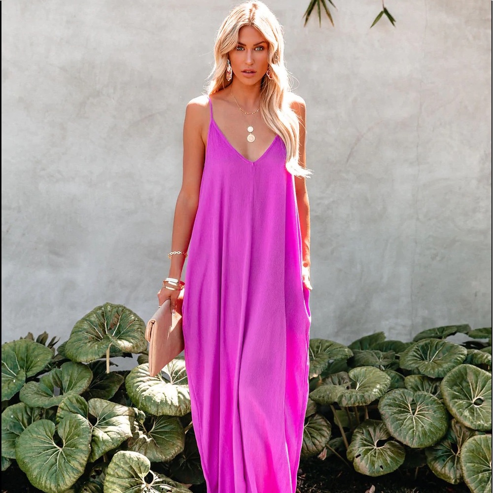 Vici Pocketed Maxi Dress in Magenta Size S/M